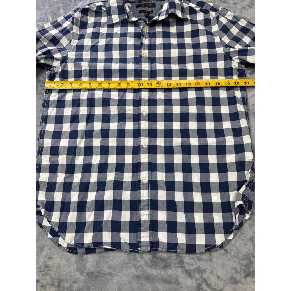 Banana Republic Custom 078 Wash Shirt Mens M Camden Fit Blue Check